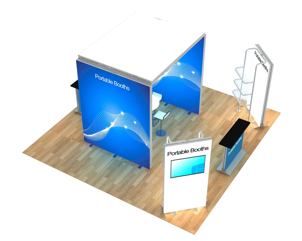 20 x 20 Backlit Exhibit With Canopy and Shelf Modules Portable Booths