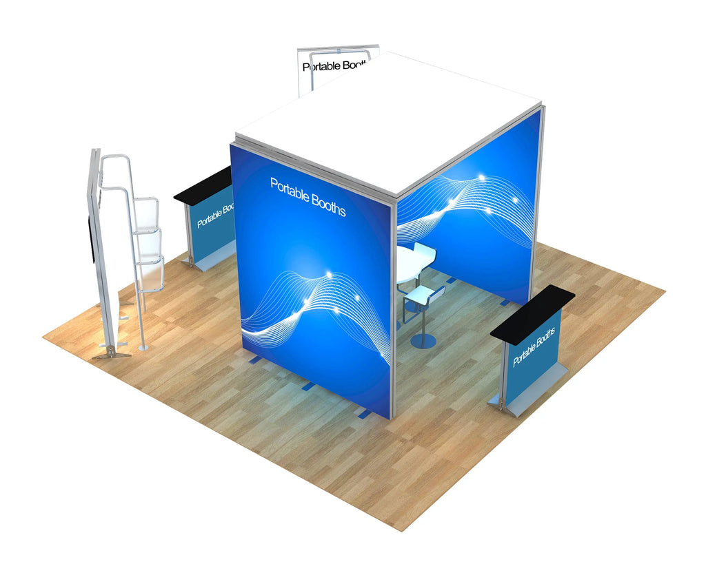 20 x 20 Backlit Exhibit With Canopy and Shelf Modules Portable Booths