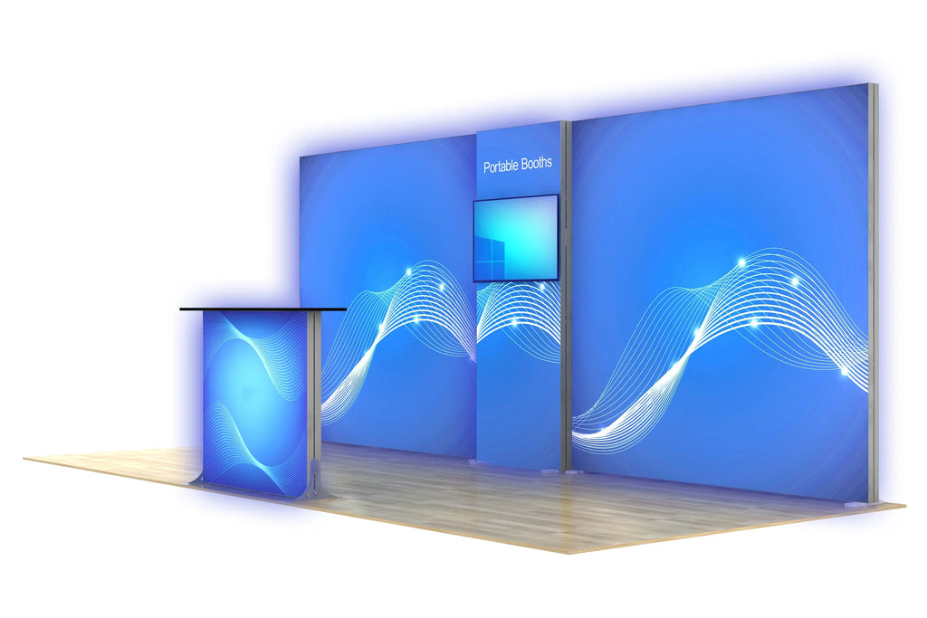 20' Backlit Modular Display With Monitor Mount And Backlit Counter Godfrey Group